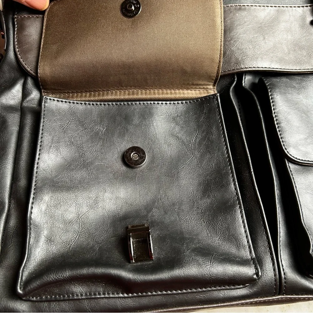 Professional Black and Dark Brown Leather Briefcase - Men's Business Bag